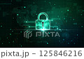 Padlock icon of cyber security technology data protection concept, Padlock, and icon data on the background with world map, Future technology digital data network protection 125846216