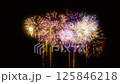 Colorful fireworks at night exploding in the sky for a Celebration festival on the black background 125846218