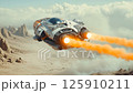 A futuristic spaceship soars gracefully above a dramatic and breathtaking landscape, showcasing its advanced design A futuristic spaceship soars gracefully above a dramatic and breathtaking landscape, showcasing its advanced design 125910211
