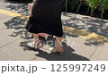 歩道に落ちる木陰と歩行者の足 125997249