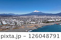 Aerial view - Fuji City, Shizuoka Prefecture, urban area, Japanese cityscape, Mt. Fuji, tourism, business, dolly-in 126048791