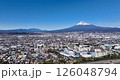 Aerial view - Fuji City, Shizuoka Prefecture, urban area, Japanese cityscape, Mt. Fuji, tourism, business, left dolly 126048794