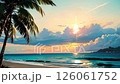 静かな夕暮れの海とヤシの木｜ロマンチックなループ動画（商用利用OK） 126061752