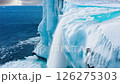 Antarctic ice rapidly melting, water cascades from colossal iceberg into ocean. Constant melting signifies urgent global warming impact polar regions. Melting highlights critical environmental change. 126275303