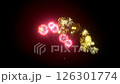 A fireworks show lighting up the night sky golden explosions. For celebrations, holidays, festivals, New Year's Eve, Independence Day, and festive event themes. 3d rendering. 126301774