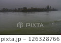 Moving on the foggy river Danube in Austria in autumn 126328766