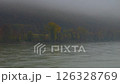 Moving on the foggy river Danube in Austria in autumn 126328769