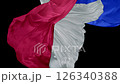 Various colored fabrics flying in midair, Slow Motion 126340388