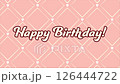 誕生日祝いの言葉が入った、四角とハート型のピンク色の背景 126444722