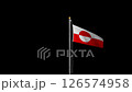 格陵蘭國旗從後向前移動。背景是黑色的。 126574958