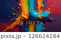 Abstract vibrant multicolor wet paint splash of drops 126624284