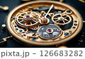 Intricate golden clockwork mechanism. Symbolizes precision, complexity, engineering, and time. Perfect for illustrating strategy, technology, innovation or progress. 126683282