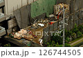 Time lapse, house demolition work, scaffolding removal, construction company, heavy machinery, danger, safety first 126744505