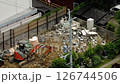 Time lapse, house demolition work, scaffolding removal, construction company, heavy machinery, danger, safety first 126744506