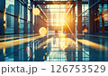Business background featuring a shopping mall with shallow depth of focus, devoid of people.	 126753529