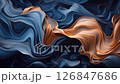 Abstract digital painting of a wavy pattern with orange and blue colors 126847686