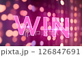 Pink win sign with a blurry background 126847691