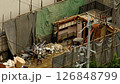 Time lapse, house demolition work, scaffolding removal, construction company, heavy machinery, danger, safety first 126848799