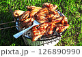 Hot Spicy Smoky chicken wings on grass 126890990