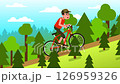 Cyclist Struggling Uphill on Forest Trail - Cartoon Animation. Cyclist Struggling Uphill on Forest Trail - Cartoon Animation. 126959326