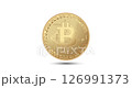 Cryptocurrency gold coin with a bitcoin symbol on the face. The coin appear on the screen with a captivating style. Animated vector coin. Money animation. 126991373