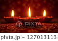 Traditional Diwali Oil Lamps Burning Slowly Celebrating Indian Festival 127013113