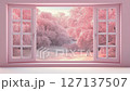 Cold winter landscape with lots of snow, seen through an open window 127137507