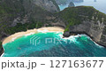 Bali Paradise beach aerial drone view Kelingking cliff Nusa Penida sandy coast 127163677