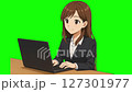 一位動漫風格的女人在操作電腦時擺姿勢 127301977