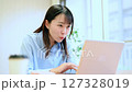 ネットショッピングで欲しい商品を見つけたが、財布の中身を見て諦める女性　お金が足りない　金欠イメージ 127328019