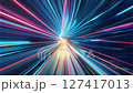 Light Speed Tunnel Warp Loop, Futuristic Glowing Motion Background. 127417013