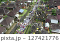 Aerial shot of a traditional ceremony in Bali 127421776