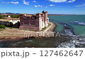 beautiful Medieval castles of Italy - imposing Castello di Santa Severa on the beach. Lazio region, aerial drone video 127462647
