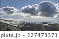 Time lapse of cloudscape behind of the mountains top. Snow, rocks, cliffs and deep blue sky. High altitude. 127473371