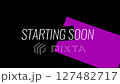 Starting Soon Welcome To The Stream Animated Banner With White, Black Letters, Violet Diagonal Rectangle Plate, Black Background. 127482717