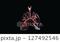 3d animation of a vibrant, low-poly lungs turn-table over dark background 127492546