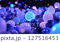 christmas lights background, blue shiny festive balls on dark, shine, cozy bokeh lights, atmospheric texture, soft sparkling 127516453