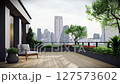 Animation of modern contemporary green garden terrace with city view background 3d render 127573602