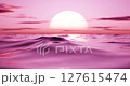 Ocean Waves with Sunlight and Bokeh Effect Relaxing Nature Background. Soft Sea Waves Sparkling in Sunset Light with Bokeh. 127615474