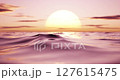Ocean Waves with Sunlight and Bokeh Effect Relaxing Nature Background. Soft Sea Waves Sparkling in Sunset Light with Bokeh. 127615475