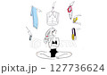 Illustration of a girl struggling with her outfit 127736624