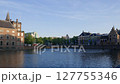 Cityscape of The Dutch Parliament Hofvijver pond at sunset in The Hague 127755346