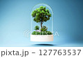 3D animation render of a miniature ecosystem terrarium inside a glass dome, 127763537