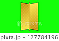 A Japanese partition furniture, a gold folding screen. An illustration video of it opening and closing. 127784196