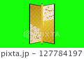 Japanese partition furniture, gold folding screen. Opening and closing illustration video of cherry blossom and flowing water pattern. 127784197
