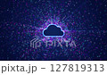Cloud with distributed data around them represent cloud computing technology, a data management system over the Internet that can be distributed, stored, and accessed efficiently. 127819313