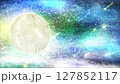 幻想的な満月と流れ星のアニメーション【カラフルな空】【ループ】 127852117