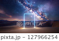 Fantasy scene of a desert portal floating in a starry galaxy 127966254