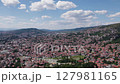 Sprawling capital city of Sarajevo in Bosnia and Herzegovina. Aerial	 127981165