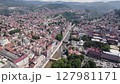 Aerial Panorama: Sarajevo Cityscape with Miljacka River Flow	 127981171